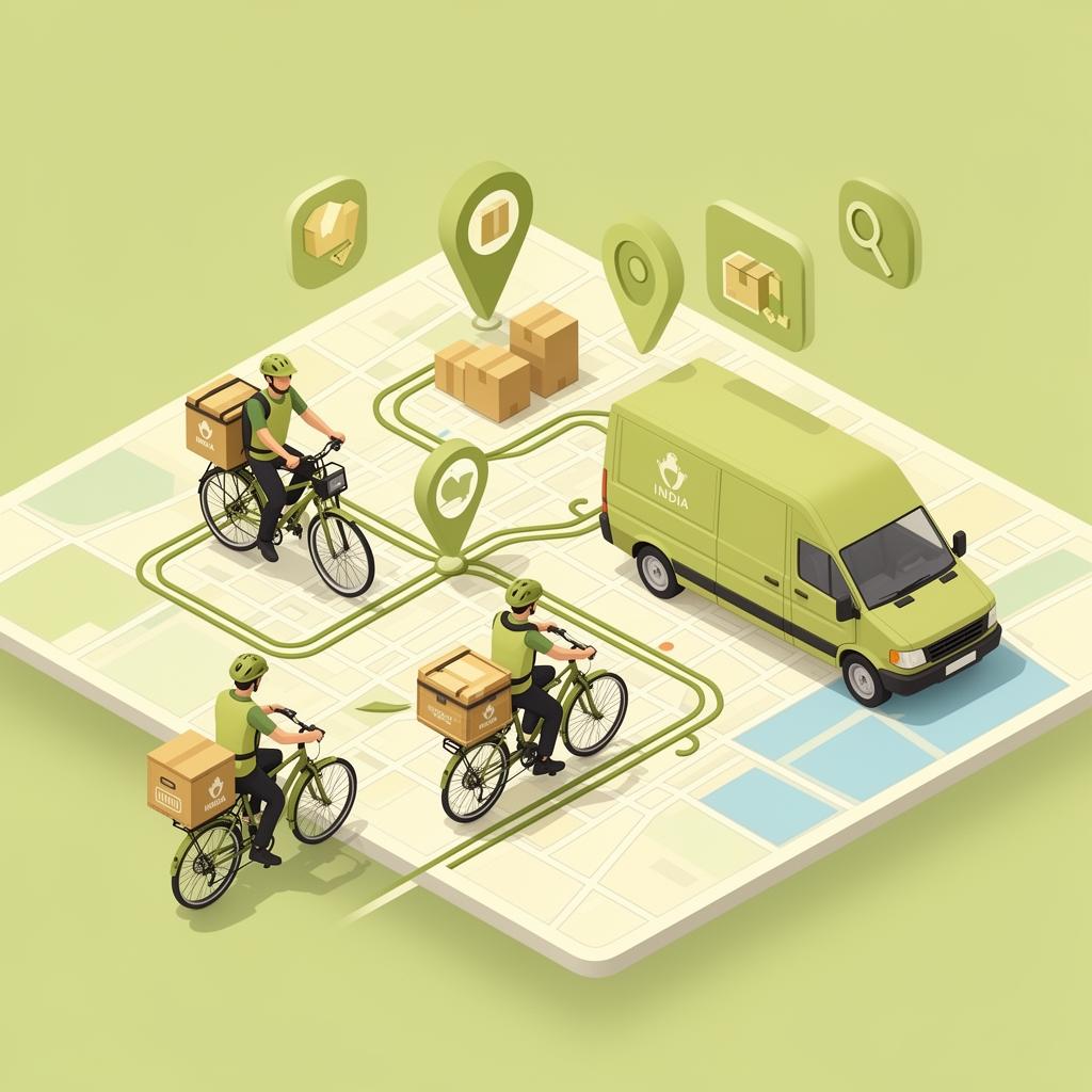 Delivery riders and van on a city map — delivery management system in India